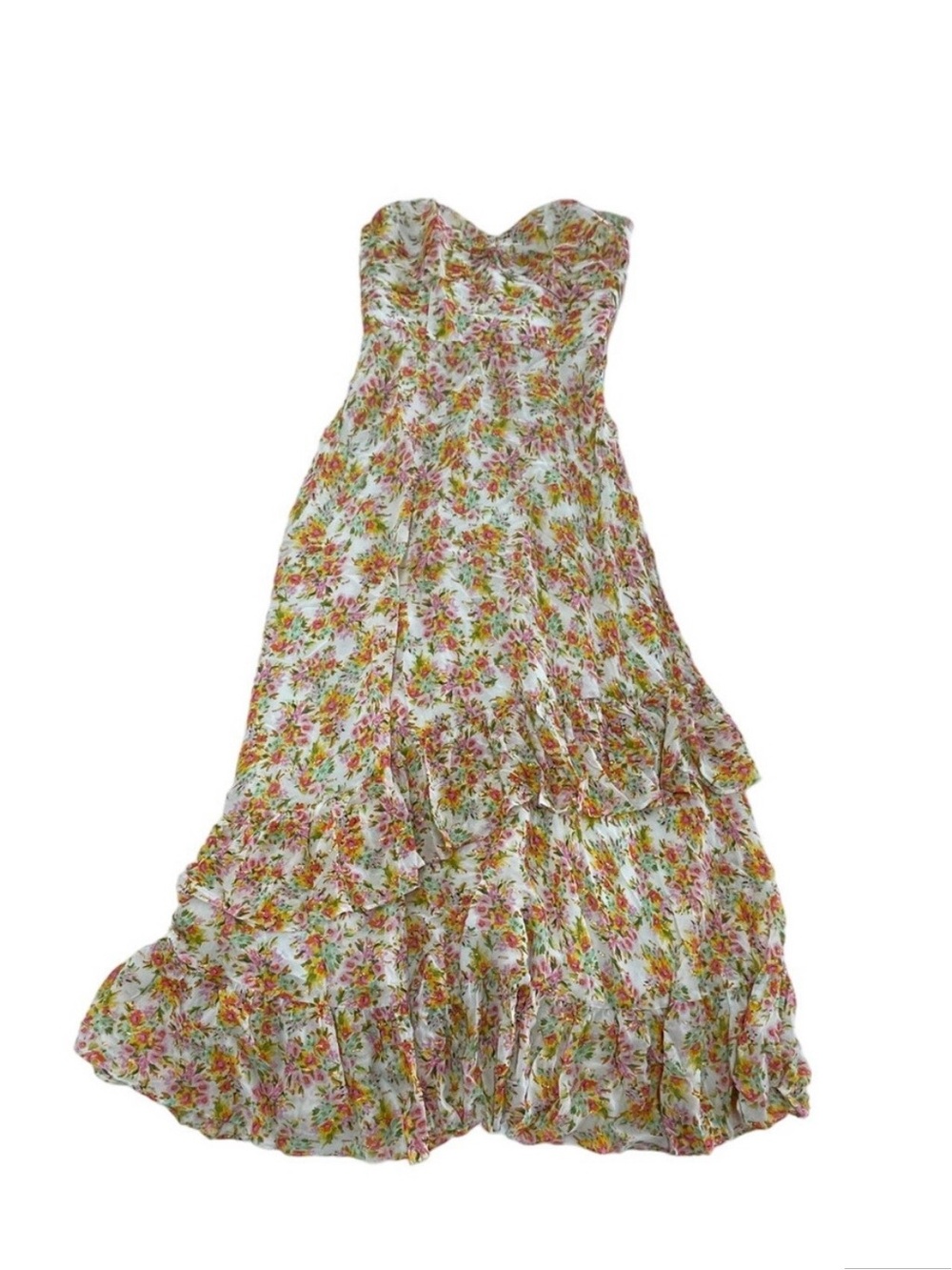 Shoshanna Dress Womens 2 White Pink Orange Floral Remy Strapless